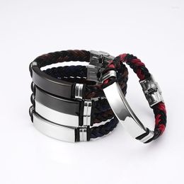 Bangle Braid Leather Bracelet Blanks For Laser Stainless Steel Plate Metal ID Name Tag Wholesale 10pcs