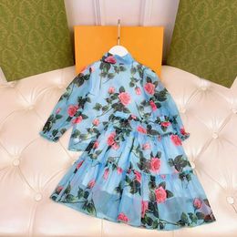 Clothing Sets Girls spring and autumn 2022 new children's blue rose flower suit chiffon shirt skirt 2piece set W230210