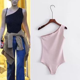 Women's Jumpsuits & Rompers Ladies Fashion One Shoulder Soft Cotton Rib Knit Elegant Women Comfortable Sexy Spring High Quality Skinny Bodys