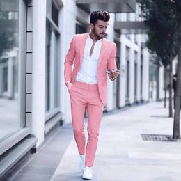 Mens Suits Blazers Casual Fashion Luxurious Business Suit for Wedding Party Tuxedos Slim Fit Lapel Pink MaleJacketPants 230209