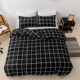 Bedding sets Black Plaid Home Bedding Sets Twin Queen Size Duvet Cover And Pillowcases Nordic Style Quilt Cover For Bedroom Double Bed 230210