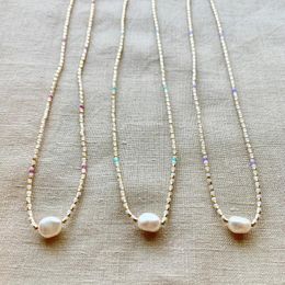 Choker Hand-made White Gold-color Rice Bead Mixed Necklace Irregular Natural Freshwater Pearl Pendant Collar Jewellery Gifts For Friends