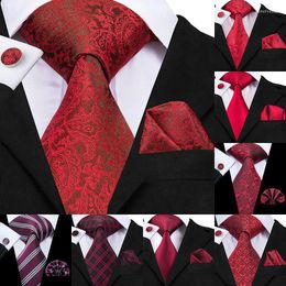 Bow Ties Hi-Tie Fashion Mens Red Tie 8.5cm Classic Men's Wedding Party For Men Silk Luxury Neck Set Flroal Paisley Necktie