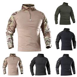 Men's Casual Shirts Men Army Tactical T shirt Camouflage Long Sleeve Zipper Assault Frog Combat Shirt Soldiers Military Uniform Club Prom Shirt Cool 230209