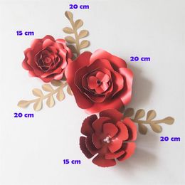 Decorative Flowers DIY Red Giant Paper Backdrop Artificial Handmade Mix Flower 3PCS Leaves Christmas Year Decoration Video