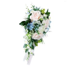 Decorative Flowers Romantic Wedding Bride Bouquet Waterfall With Green Leaves Artificial For Church Festival Ceremony Supplies