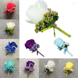 Decorative Flowers Wedding Boutonniere Silk Rose Flower Groom Groomsman Man Buttonholes Accessories Prom Suit Pin Brooch Decoration 13