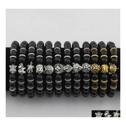 Charm Bracelets Mens Luxury Jewellery Women Matt Stone Bead Bracelet Elephant Leopard Head Lion Owl Turtle Lava Drop Delivery Dhmqk