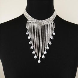 Chains European And American Wedding Glittering Rhinestone Tassel Drop Necklace Luxury Bridal Jewellery Choker Fashion AccessoriesChains