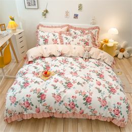 Bedding sets 100 Cotton Pink Set for Girls Child Soft Warm 3 4 Piece Duvet Cover Sets Comforter Covers Bedroom Decor 230210