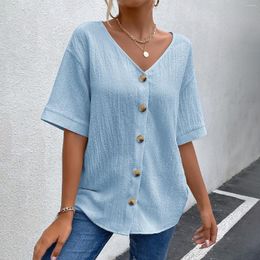 Women's Blouses Black Women Chic Short Sleeve Casual Thin Summer Tops V-neck Loose Ladies Shirts