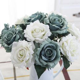 Decorative Flowers Artificial Velvet French Romantic Red Rose Wedding Bouquet DIY Arrange Table Decor Party Accessory 1pcs