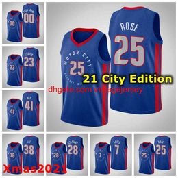 2021 Mens Customized Basketball Jersey 41 Bey 38 Lee 7 Hayes 28 Stewart 25 Rose 23 Griffin 45 Doumbouya 17 McGruder