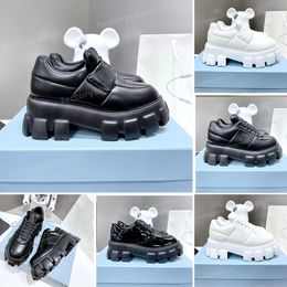 Women Casual Shoes Soft Loafers Monolith Shoes Cowhide Loafer Rubber Platform Sneakers Black Shiny Leather Sandals Thick Bottom Shoe Chunky Round Head Sneaker