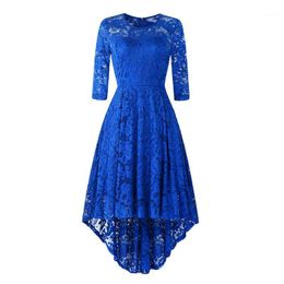 Casual Dresses 2023 Autumn High Low Party Dress Vintage Lace Three Quarter Midi Robe Women Fashion Wedding Cocktail Elegant Vestido