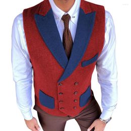 Men's Vests Men's Suits Vest Lapel With Three Pocket Splice Style Herrbonge Wool Waistcoat Fashion For Jacket Groomsmen Wedding