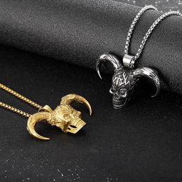 Pendant Necklaces Horns Skull Men Necklace Punk Stainless Steel Choker Box Chain Around The Neck Fashion Jewellery Accessories 2023