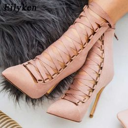 Genova Stiletto High Quality Gladiator Women Pump Eilyken Sandal Boot Pointed Toe Strappy Lace Up Pumps Shoes Woman Sandals 12CM T230208 915 s s
