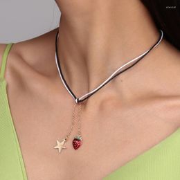 Choker 2023 Simple Casual Black White Rope Long Tassel Cute Fruit Star Pendant Necklace Fashion Women Jewelry