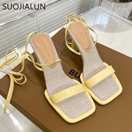 New SUOJIALUN 2022 Summer Brand Women Ankle Strap Sandal Thin High Heel Ladies Pumps Shoes Outdoor Gladiator Dress Sanda 2d73