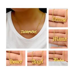 Pendant Necklaces Fashion Women 316L Stainless Steel Ancient Letter Necklace Babygirl Angle Priness Brat Alphabet Chain Jewellery Drop Dhl8E