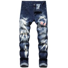 Men's Jeans Men's Casual Plaid Patchwork Distressed Spliced Colour Male Hip Hop Style Pants Straight High Street Design Y2k Fashion