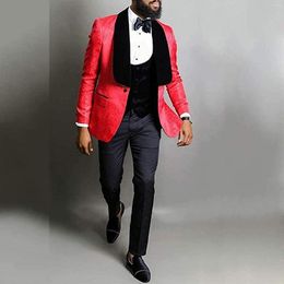 Men's Suits Men's Patterned Tux 3 Pieces Groom For Wedding Dress Slim Fit Shawl Lapel Jacquard Tuxedo (Blazer Vest Pants)