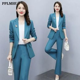 Womens Two Piece Pants Office Lady Elegant Blazer Suit Women 2 Set Korean Fashion Slim Thin Unlined Jacket And High Waisted Work Wear 230209