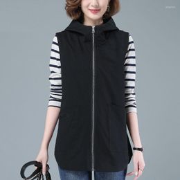 Women's Vests 2023 Women's Vest Jacket Mid-Length Waistcoat Loose Sleeveless Black Jackets Fashion Zipper Coat Female Outerwear E191