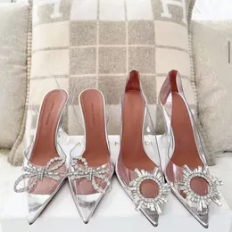 Амина Муадди Бегум обувь кристально снятая прозрачные ПВХ насосы Сандалии каблуки для женщин для женщин роскошь дизайнеры