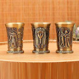 Decorative Objects Figurines 30ML Vintage Metal Egyptian Wine Glass Pharaoh Tut Engraving Goblet Metal Cocktail Whiskey Bar Cup Water Glass Bar Home Decor 230210