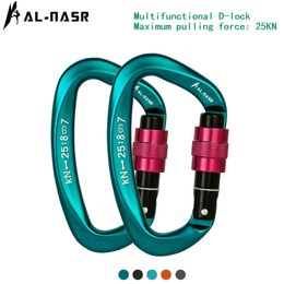 Cords Slings and Webbing AL-NASR 1-100PCS 25KN Mountaineering Caving Climbing Carabiner D Shaped Safety Master Screw Lock Buckle Escalade Equipment 230210