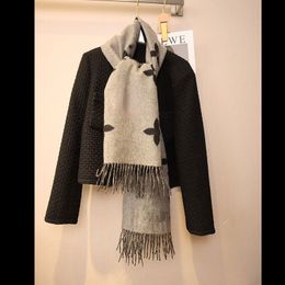 New Double-Sided Cashmere Letter Scarf Black Grey Wool Shawl Female Autumn Gradient Camel