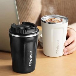 Water Bottles 380ml 510ml Double Stainless Steel Coffee Thermal Mug With Lid Thermos Car Vacuum Flask Milk Juice Gift Cup 221122