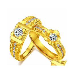 Band Rings Gold Flower Couple Wedding Jewellery Gift Diamond Ring Valentines Day Love Drop Delivery Dho5U