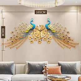 Wall Clocks Home Decoration Salon Large Size Golden Peacock Silent Luxury Clock Decor Living Room Bedroom Al 3D Watch