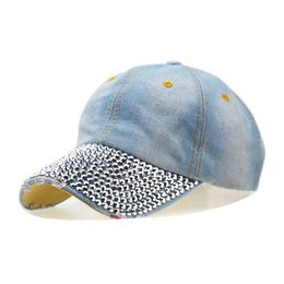 Ball Caps New Spring Summer Men/Women's Baseball Caps Lady Outside Hat Denim Washed Rhinestone Couples Sun Cap Female/Male Hip Hop Hats G230209