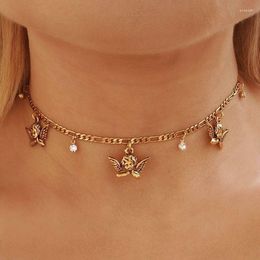 Choker Trendy Angel Necklace Rhinestone Chocker Necklaces Charm Short Gold Color Chains For Women Female Jewelry Statement Gifts