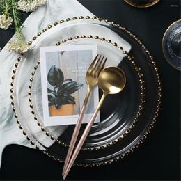 Bowls Luxury Clear Glass Plate Electroplated Gold Plated Retro Beaded Phnom Penh Dinner Fruit Dishes Household Restaurant 1PCS