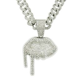 Pendant Necklaces Punk Hip Hop Cuban Chain Choker Necklace Iced Out Rapper Crystal Sexy Lips Fashion Zircon Jewelry Gift
