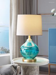 Table Lamps High End Customization Mediterranean Blue Glass Desk Lamp Study Bedroom Bedside Creative All Copper Luxury