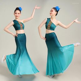 Stage Wear Green Chinese Dai Dance Costumes For Girls Women Sexy Peacock Clothing Fishtail Skirt Suits Festival Performance