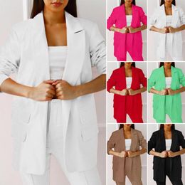 Women's Suits Autumn Thin Women Blazer Long Sleeves Flap Pockets Solid Colour Loose Office Work Lapel Open Stitch Cardigan Blazers Outerwear