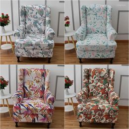 Chair Covers Floral Printed Wingchair Cover Elastic Armchair Slipcover High Back Wingback Stretch Spandex Sofa Protector Case