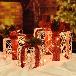 Strings Indoor Lighted Christmas Decorations Set Of 3 Pre-Lit Outdoor Boxes Decor With Bowknot For Outside Yard Party