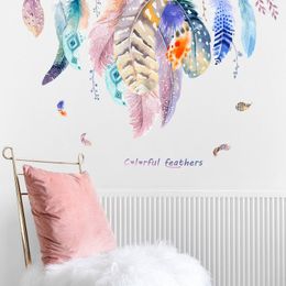 Wall Stickers 3d Colourful Feathers Sticker Decoration Fantasy Living Room Ceiling Decor Art Diy Autocollants Muraux P062