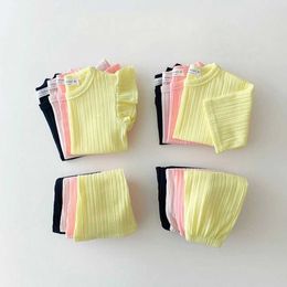 Clothing Sets Girl Clothes Sets New Summer Children Fly Sleeve Thin Tshirt Tops Flared Pants Two Piece Home Suit Baby Cotton Casual Outfit W230210