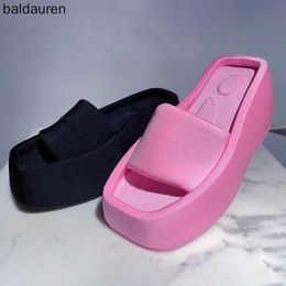 New Women Baldauren Platform Slippers Summer Square Toe Brand Satin WomenSexy High Heels Shoes Beach Sandals T230208 28347 Sexy