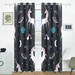 Curtain Unicorns And Stars Curtains Drapes Panels Darkening Blackout Grommet Room Divider For Patio Window Sliding Glass Door 55x84 Inch