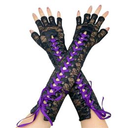 Sports Gloves Long Lace Fingerless Sexy Women 5 Colors Adjustable Ribbons Soft Satin For Ladies Weddings E